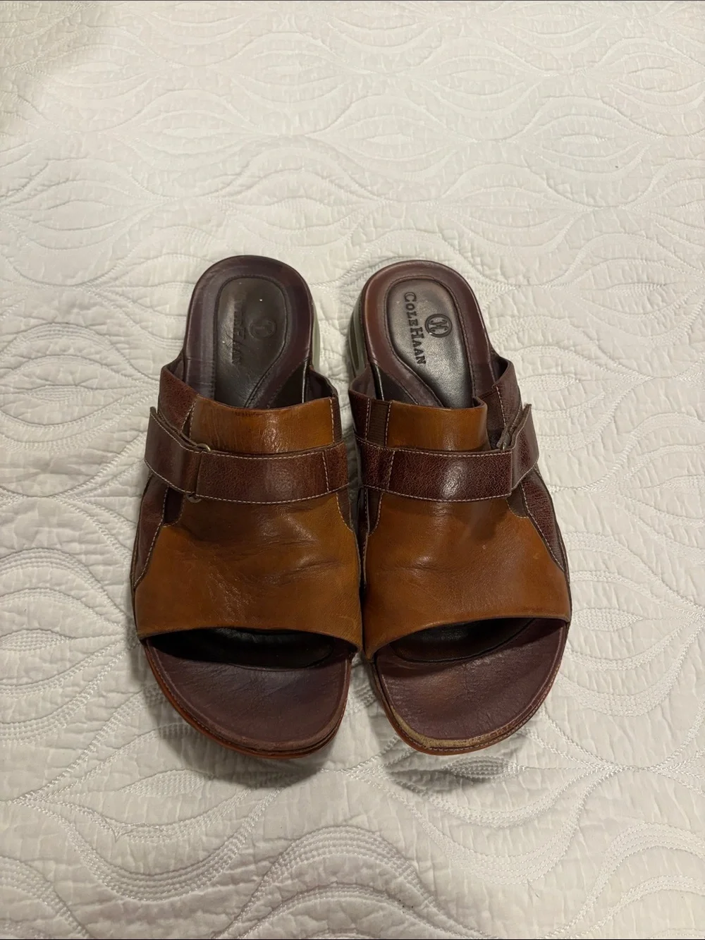 Cole Haan Nike air Men's Two-Tone Brown Leather Slide Sandals